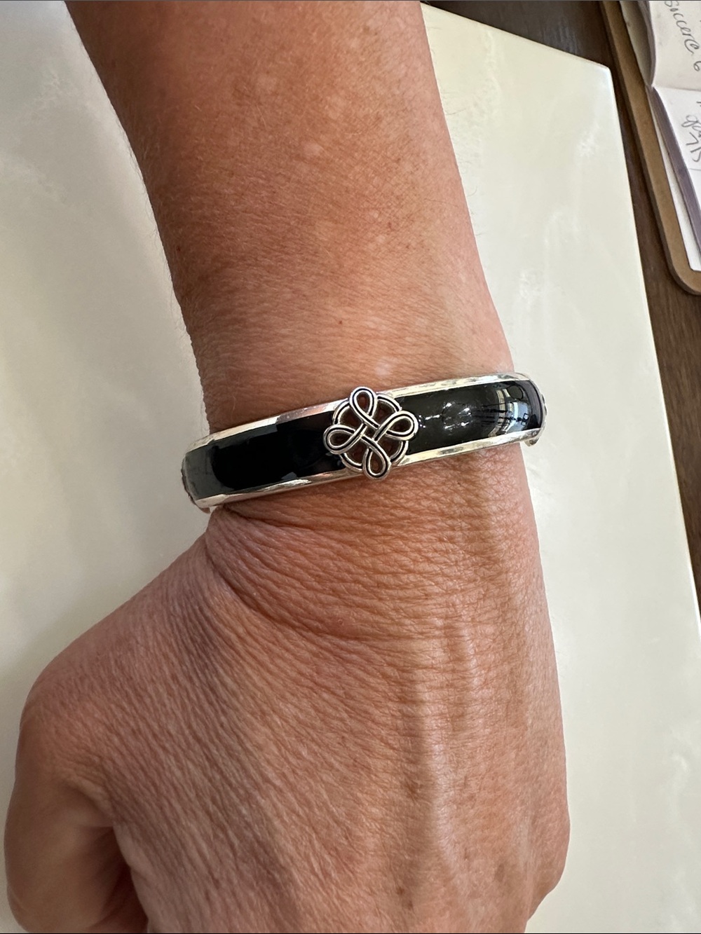Brighton,  Black / Silver-Tone Knot Bangle Bracelet - Women Jewelry